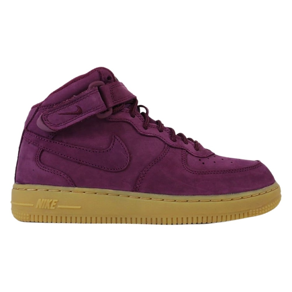 NIKE AIR FORCE 1 MID Size: 3Y Big Kid Color:BORDEAU/BORDEAUX-GUM LIGHT BROWN